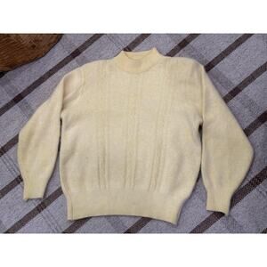 Vanesha Angora Cable Knit Yellow Sweater Women’s Large Shoulder Pads Mock Neck